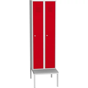 Szekrény, hegesztett, 2 x 300 mm, az ajtó színe piros RAL3000, alul paddal