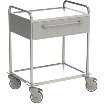 Rozsdamentes acél kocsi, 2 polc, 1 fiók szürke, m x h x sz: 920x760x560 mm