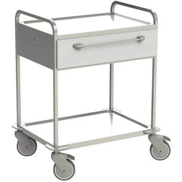 Rozsdamentes acél kocsi, 2 polc, 1 fiók - fehér szín, m x h x sz: 920x760x560 mm