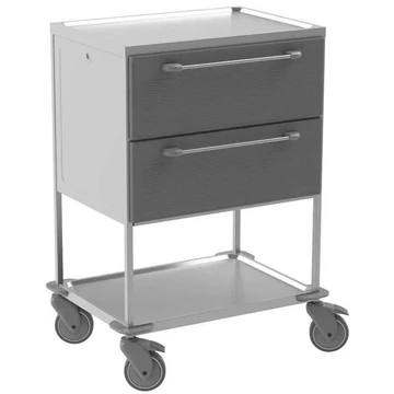Rozsdamentes acél asztalkocsi, 2 polc, 2 fiók szürke, m x h x sz: 1040x760x560 mm