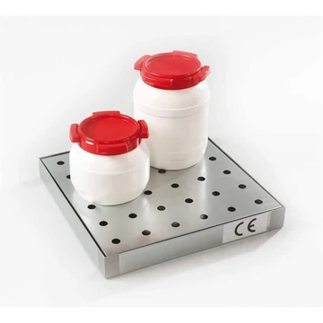 Gyűjtőtálca kis tartályokhoz, horganyzott, perforált lemezrácsokkal, gyűjtőtérfogat 12l, 470 x 470 mm