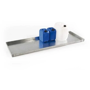 Gyűjtőtálca kis tartályokhoz, jóváhagyással, horganyzott, perforált lemezrács nélkül, gyűjtőtérfogat 60l, 1850 x 600 mm