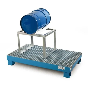 Acél gyűjtőtálca jóváhagyással és rácsral, gyűjtőtérfogat 74l, ma x sz x mé: 1300x800x205 mm