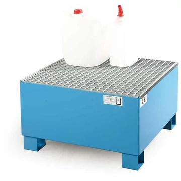 Acélgyűjtő tálca jóváhagyással és rácsokkal, gyűjtőtérfogat 203l, ma x sz x mé: 800x800x465 mm