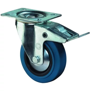 Beálló szállítógörgő fékkel, elasztikus kék, átm. 100 mm, teherbírása 140 kg