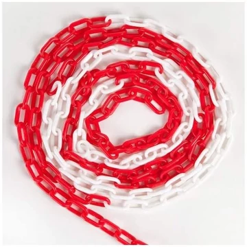 Akadálymentes műanyag lánc 6 mm, piros / fehér színű, hossza 25 m