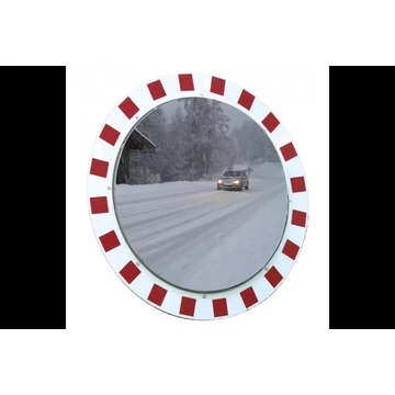 Közlekedési tükör fagyvédelem kültérre, piros / fehér biztonsági kerettel, átmérő 1000 mm (tükör 800 mm)