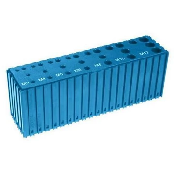 Műanyag doboz az M3-M12 csapok tárolására, 20x5 modul, kék színű.