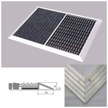 Openwell-Shatwell szennyeződésgátló szőnyeg (fekete-fehér), a felfutó keretben, 1000x900 mm