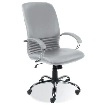 MIRAGE menedzser fotel, kartámaszokkal, krómozott acél vázzal, bőr kárpittal - világosszürke