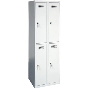 Rövidajtós öltözőszekrény WEMO, 2x2 rekesz, 600x500x1800 mm, ajtó színe szürke RAL7035, hengerzár