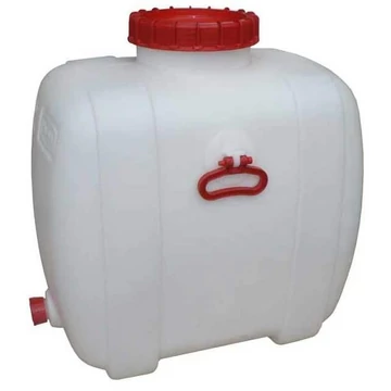 Műanyag tartály, 100 l-es tartalom, élelmiszerekhez alkalmas, fedéllel és műanyag csappal