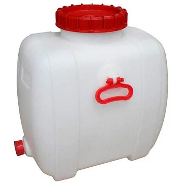 Műanyag tartály, térfogat 60 l, élelmiszerekhez alkalmas, fedéllel és műanyag csappal