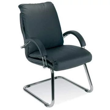 NADIR látogatói fotel, karfákkal, krómozott acél vázzal, bőr kárpittal - fekete