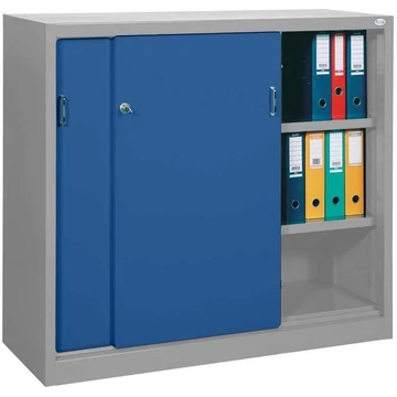 Tolóajtós acélszekrény, ma x sz x mé: 1040 x 1400 x 435 mm, szín világosszürke RAL 7035 / kék RAL5010