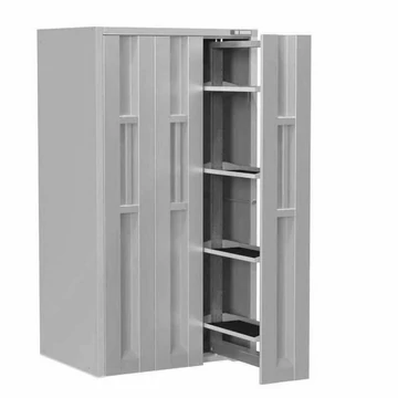 Műhelyszekrény 3 függőlegesen kihúzható kerettel, 12 polccal, ma x sz x mé: 1950x1044x790 mm, világosszürke RAL7035