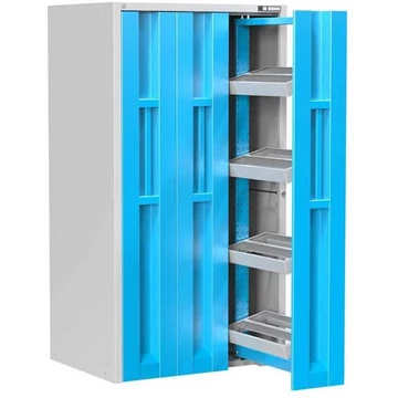 Műhelyszekrény 3 függőlegesen kihúzható kerettel és szerszámkerettel, ma x sz x mé: 1950x1044x790 mm, világosszürke RAL7035 / ajtó színe kék RAL5012