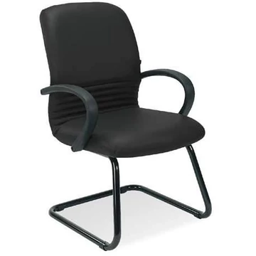 MIRAGE látogatói karosszék, kartámaszokkal, acélváz porszórt fekete, bőr kárpittal - fekete