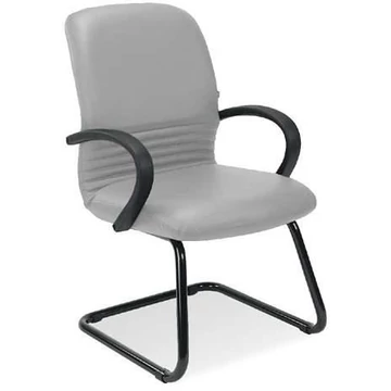 MIRAGE látogatói karosszék, karfákkal, acélváz porszórt fekete, bőr kárpittal - világosszürke