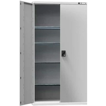 Műhelyszekrény, ma x sz x mé: 1950 x 1044 x 625 mm, szárnyas ajtók, 4 x polc 100 kg, színe világosszürke RAL7035