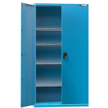 Műhelyszekrény, ma x sz x mé: 1950 x 1044 x 625 mm, szárnyas ajtók, 4 x polc 100 kg, kék színű RAL5012