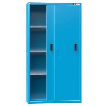 Műhelyszekrény, ma x sz x mé: 1950 x 1044 x 405 mm, tolóajtók, 3 x polc 100 kg, kék színű RAL5012