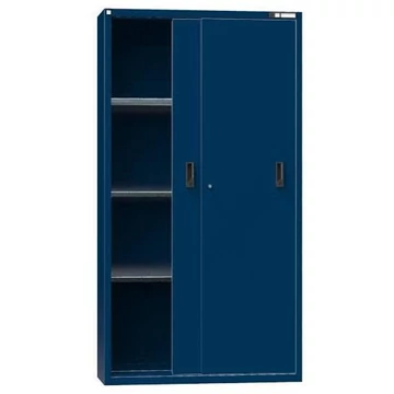 Műhelyszekrény, ma x sz x mé: 1950 x 1044 x 405 mm, tolóajtók, 3 x polc 100 kg, sötétkék színű RAL5010