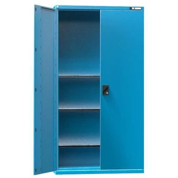 Műhelyszekrény, ma x sz x mé: 1950 x 1044 x 405 mm, szárnyas ajtók, 3 x polc 100 kg, kék színű RAL5012