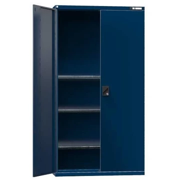 Műhelyszekrény, ma x sz x mé: 1950 x 1044 x 405 mm, szárnyas ajtók, 3 x polc 100 kg, sötétkék színű RAL5010