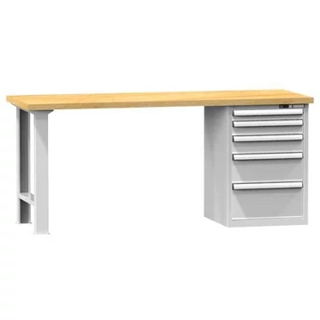 KOMBI munkapad, szélesség x mélység x magasság: 1500x700x880, 1 alapszekrény, 5 fiók, szürke színű RAL7035