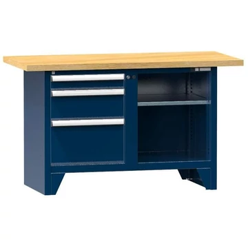 Munkaasztal, bükk multiplex munkalap 1500 x 700 mm, 3 x fiók, sötétkék színű RAL5010