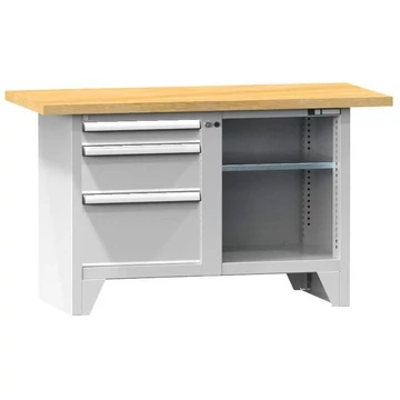 Munkapad, tömör bükk munkalap 1500 x 700 mm, 3 x fiók, szürke színű RAL7035