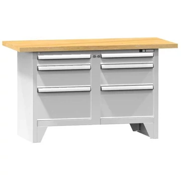 Munkapad, tömör bükk munkalap 1500 x 700 mm, 6 x fiók, szürke színű RAL7035