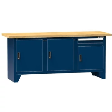 Munkaasztal, bükk multiplex munkalap 2000 x 700 mm, 1 x fiók, 3 x szekrény, sötétkék színű RAL5010