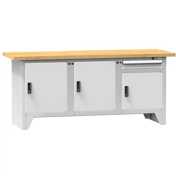 Munkapad, tömör bükk munkalap 2000 x 700 mm, 1 x fiók, 3 x szekrény, szürke szín RAL7035