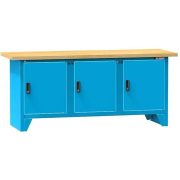 Munkaasztal, bükk multiplex munkalap 2000 x 700 mm, 3 x szekrény, kék színű RAL5012