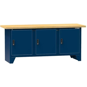 Munkapad, tömör bükk munkalap 2000 x 700 mm, 3 x szekrény, sötétkék színű RAL5010