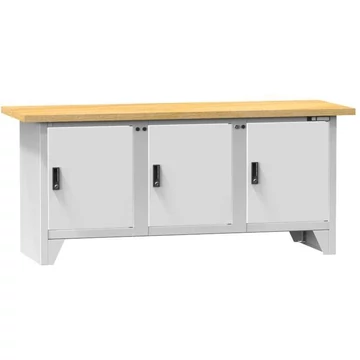 Munkaasztal, bükk multiplex munkalap 2000 x 700 mm, 3 x szekrény, szürke RAL7035 színű