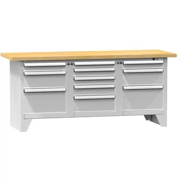 Munkaasztal, bükk multiplex munkalap 2000 x 700 mm, 11 x fiók, szürke színű RAL7035