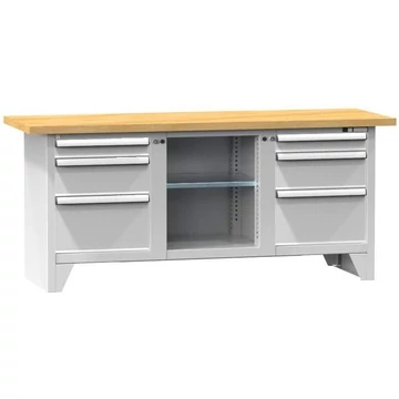 Munkaasztal, bükk multiplex munkalap 2000 x 700 mm, 6 x fiók, szín: RAL7035