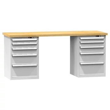 Munkapad KOMBI, sz x mé x ma: 2000x800x880, 2 alapszekrény, 10 fiók, szürke színű RAL7035