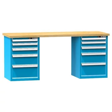 Munkapad KOMBI, sz x mé x ma: 2000x800x880, 2 alapszekrény, 10 fiók, kék színű RAL5012