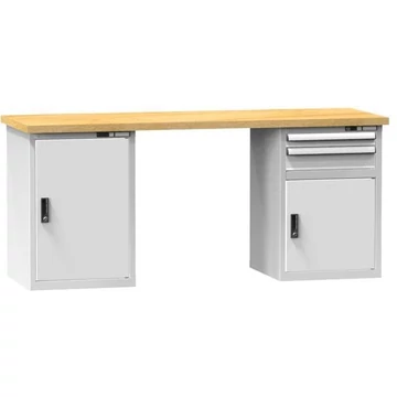Munkapad KOMBI, sz x mé x ma: 2000x800x880, 2 alapszekrény, 2 fiók, szürke színű RAL7035