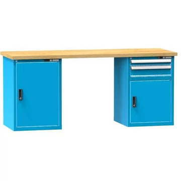 Munkaasztal KOMBI, sz x mé x ma: 2000x800x880, 2 alapszekrény, 2 fiók, kék színű RAL5012