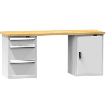 Munkaasztal KOMBI, sz x mé x ma: 2000x800x880, 2 alapszekrény, 3 fiók, szürke színű RAL7035