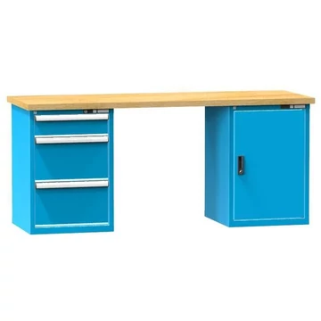 Munkaasztal KOMBI, sz x mé x ma: 2000x800x880, 2 alapszekrény, 3 fiók, kék színű RAL5012