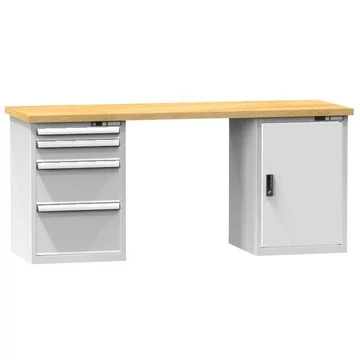 Munkapad KOMBI, sz x mé x ma: 2000x800x880, 2 alapszekrény, 4 fiók, szürke színű RAL7035