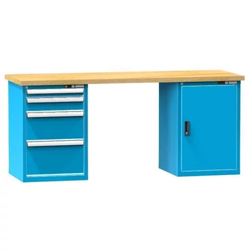 Munkaasztal KOMBI, sz x mé x ma: 2000x800x880, 2 alapszekrény, 4 fiók, kék színű RAL5012