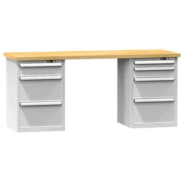 Munkaasztal KOMBI, sz x mé x ma: 2000x800x880, 2 alapszekrény, 7 fiók, szürke színű RAL7035