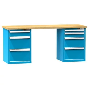 Munkapad KOMBI, sz x mé x ma: 2000x800x880, 2 alapszekrény, 7 fiók, zöld színű RAL5012